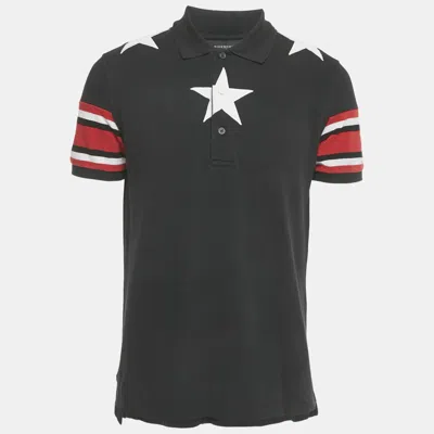 Pre-owned Givenchy Black Star Applique Cotton Pique Polo T-shirt M