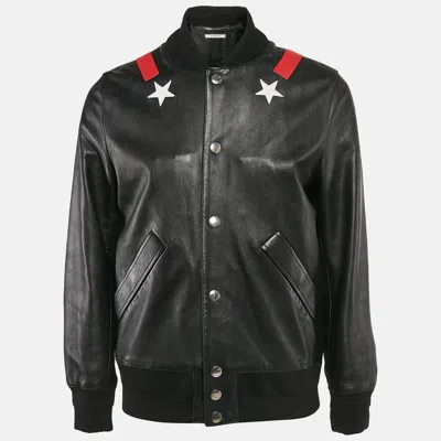 Pre-owned Givenchy Black Star Applique Leather Bomber Jacket L