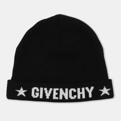 Pre-owned Givenchy Black Star Logo Intarsia Knit Cashmere Beanie