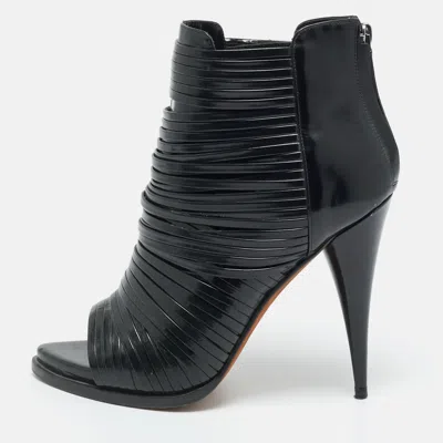 Pre-owned Givenchy Black Strappy Leather Peep Toe Ankle Boots Size 39