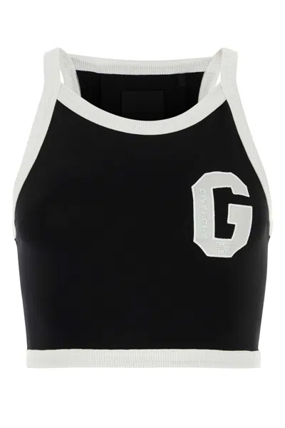 Givenchy Black Stretch Cotton Top In Black/white