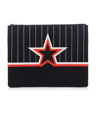 Givenchy Black Striped Star Zipper Clutch