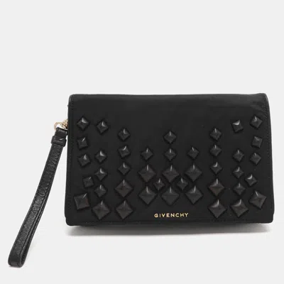 Pre-owned Givenchy Black Studded Leather And Nylon Wristlet