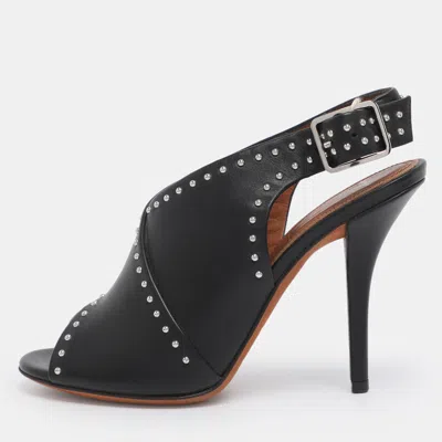 Pre-owned Givenchy Black Studded Leather Peep Toe Slingback Sandals Size 35.5