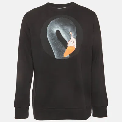 Pre-owned Givenchy Black Swan Pattern Cotton Knit Crew Neck Sweatshirt L