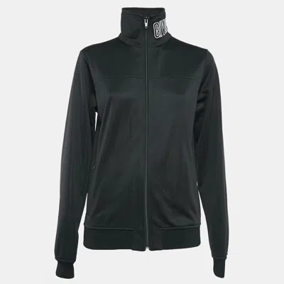 Pre-owned Givenchy Black Synthetic Logo Embroidered Collar Zip Front Jacket M
