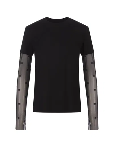 Givenchy Black T-shirt With 4g Plumetis Tulle