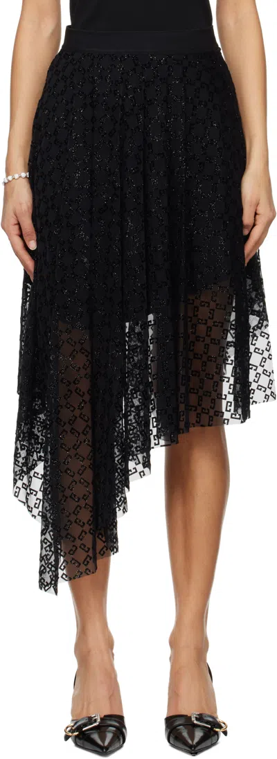 Givenchy Black Tulle Midi Skirt In 008-black/silvery