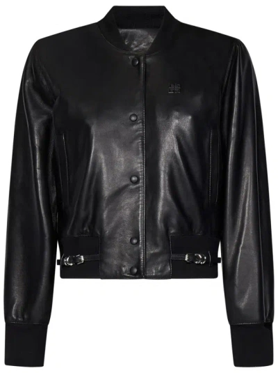 Givenchy Black Voyou Leather Bomber Jacket