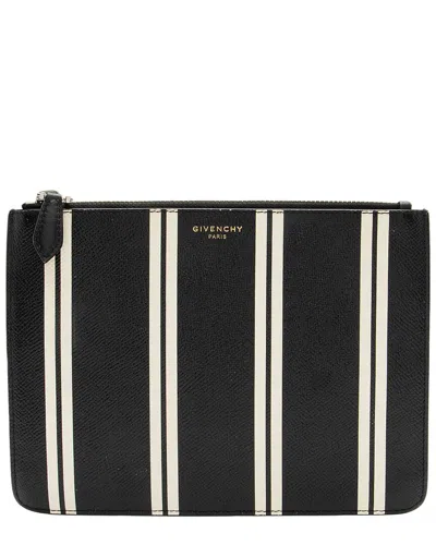 Pre-owned Givenchy Black, White Calfskin Striped Zip Pouch (authentic Pre-loved)