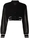 GIVENCHY BLACK WOOL AND LEATHER CROPPED BOMBER JACKET FOR WOMEN