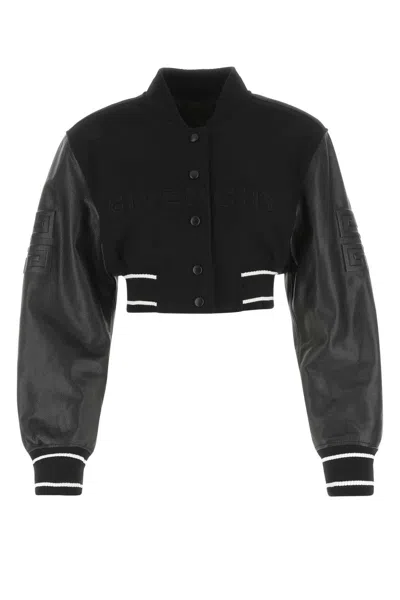 Givenchy Black Wool Blend Bomber Jacket In 004