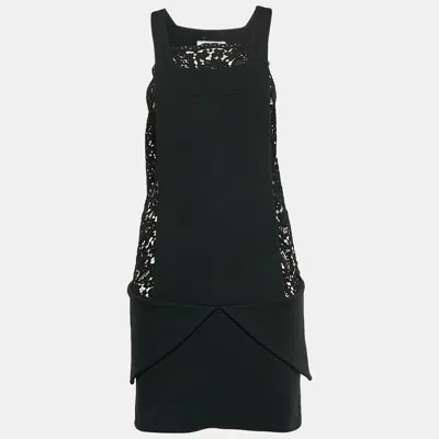 Pre-owned Givenchy Black Wool Blend Guipure Lace Sleeveless Mini Dress S