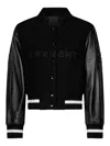 Givenchy Wool Blend Parka With Leather Sleeves And Iconic Branding In Black