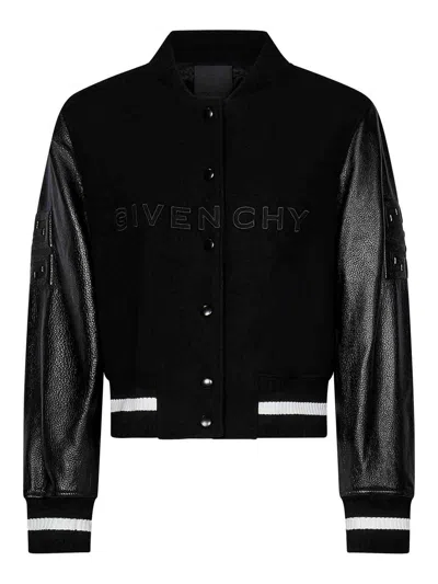 GIVENCHY BLACK WOOL BLEND SHORT BOMBER JACKET