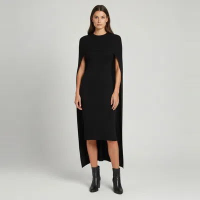 Pre-owned Givenchy Black Wool Rib Knit Cape Maxi Dress Xs