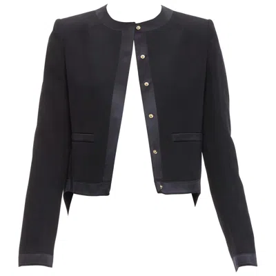 Pre-owned Givenchy Black Wool Silk Trim High Low Hem Minimal Classic Jacket Fr38 M