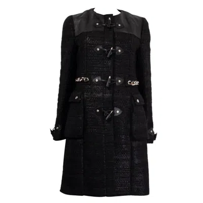 Pre-owned Givenchy Black Wool Tweed Chain Embellished Duffle Coat Jacket 38 S