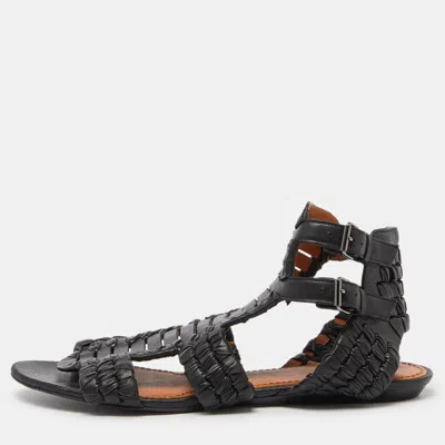 Pre-owned Givenchy Black Woven Leather Gladiator Flat Sandals Size 39