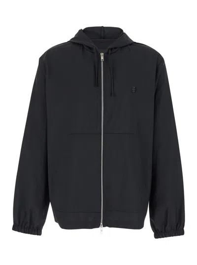 Givenchy Black Zip-up Hoodie With Logo Detail In Wool Man In Multicolor