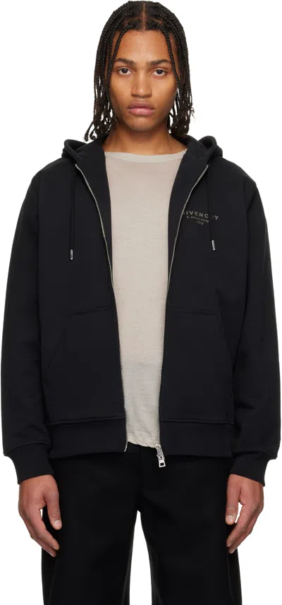 Givenchy Black Zipped '' Stamp Print Hoodie In Blue