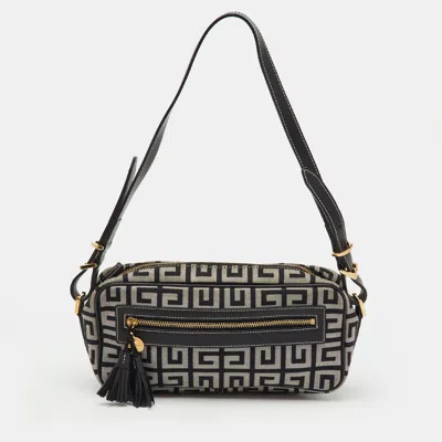 Pre-owned Givenchy Black/grey Monogram Canvas And Leather Tassel Shoulder Bag