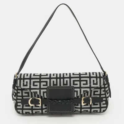 Pre-owned Givenchy Black/grey Signature Canvas And Leather Shoulder Bag