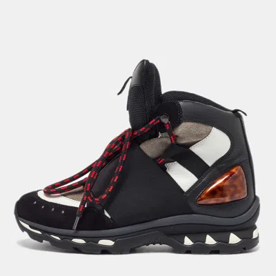 Pre-owned Givenchy Black/white Leather And Suede Hiker High Top Sneakers Size 42