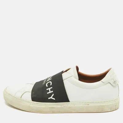 Pre-owned Givenchy Black/white Leather Urban Street Logo Slip On Sneakers Size 45