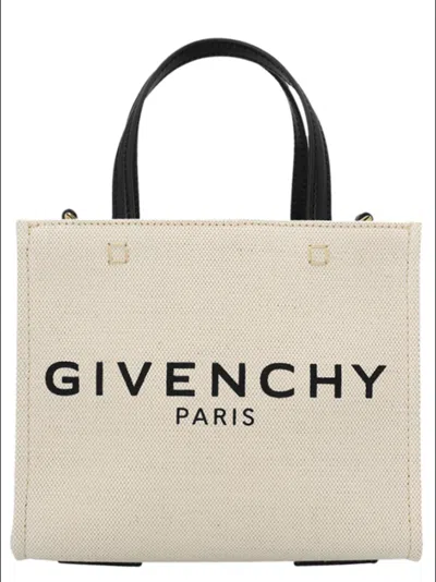 Givenchy Woman Sand Canvas Mini G-tote Handbag In Blackwhite