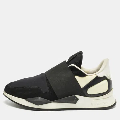 Pre-owned Givenchy Black/white Neoprene And Leather Runner Elastic Slip On Sneakers Size 39.5