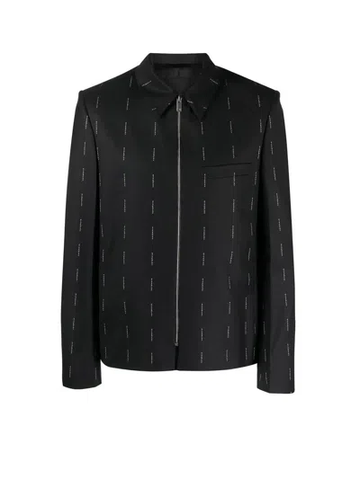 Givenchy Pinstriped Logo Wool Overshirt In Black