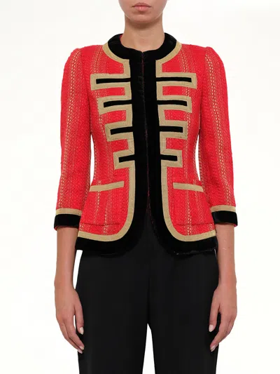 Givenchy Velvet-trimmed Jacket In Red And Gold Tweed