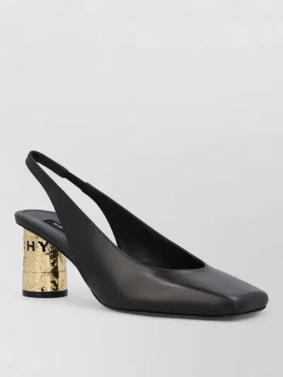 Givenchy Block Heel Pumps Gold Tone Square Toe