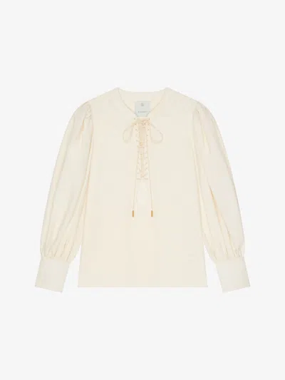 GIVENCHY BLOUSE IN LINEN WITH LACES WITH 4G EMBROIDERY