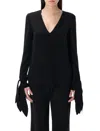 Givenchy Deep V Neck Blouse Ribbon In Black