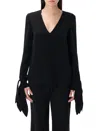 Givenchy Deep V Neck Blouse Ribbon In Black