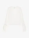 Givenchy Blouse With Bows In Poplin And 4g Embroidery In Blanc Cassé