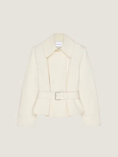 Givenchy Blouson Ceinturé Cropped En Coton Et Laine In Neutral