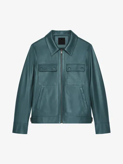 Givenchy Long-sleeved Leather Jacket In Fir Green
