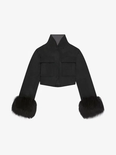 Givenchy Blouson Slim En Laine Et Fourrure In Dark Grey