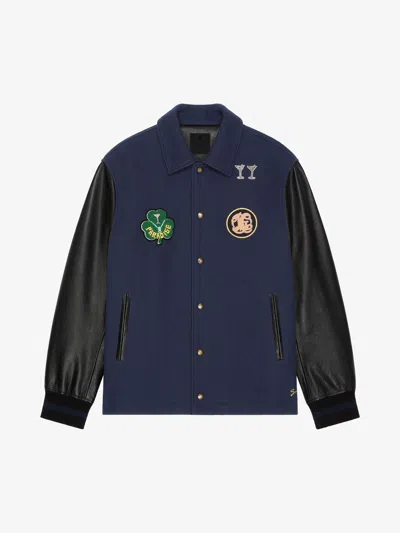 Givenchy Blouson Varsity En Laine Et Cuir Avec Patchs In Blue