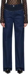 Givenchy Womens Boucle-panel Wide-leg Denim Jeans Indigo Blue In 415-indigo Blue
