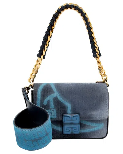 Pre-owned Givenchy Blue Calfskin & Canvas 4g Small Shoulder Bag (authentic Pre-loved)