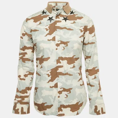 Pre-owned Givenchy Blue Camouflage Cotton Rib Collar Shirt M