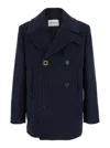 Givenchy Blue Coat With Wide Lapels And Logoed Buttons In Wool Man In Blue