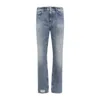 Givenchy Washed Denim Tapered Leg Jeans With Contrast Stitching In Blue