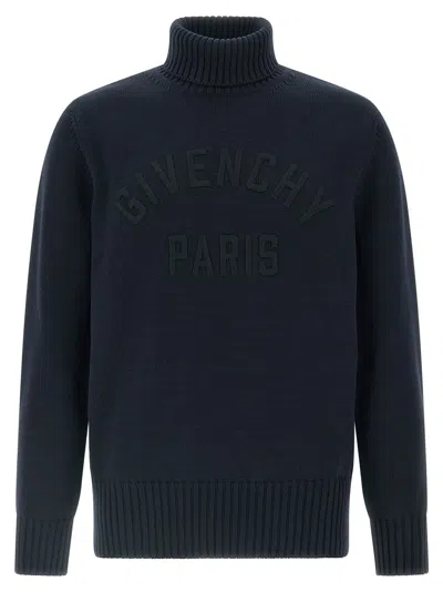 Givenchy Tone-on-tone Logo-embroidered Cotton Sweater In Blue