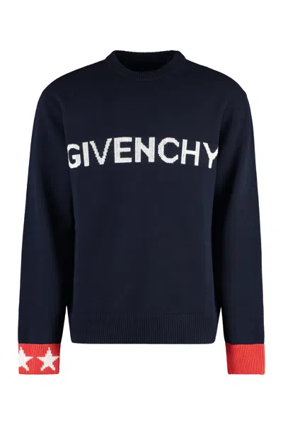 GIVENCHY BLUE CREW-NECK WOOL SWEATER FOR MEN