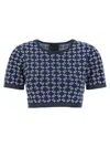 Givenchy Short Sleeve Crew Neck Geometric Pattern Top In Blue